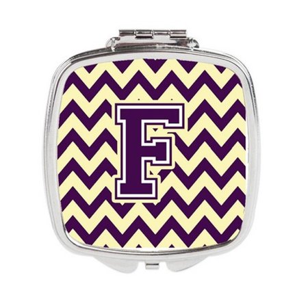 CAROLINES TREASURES Letter F Chevron Purple and Gold Compact Mirror CJ1058-FSCM